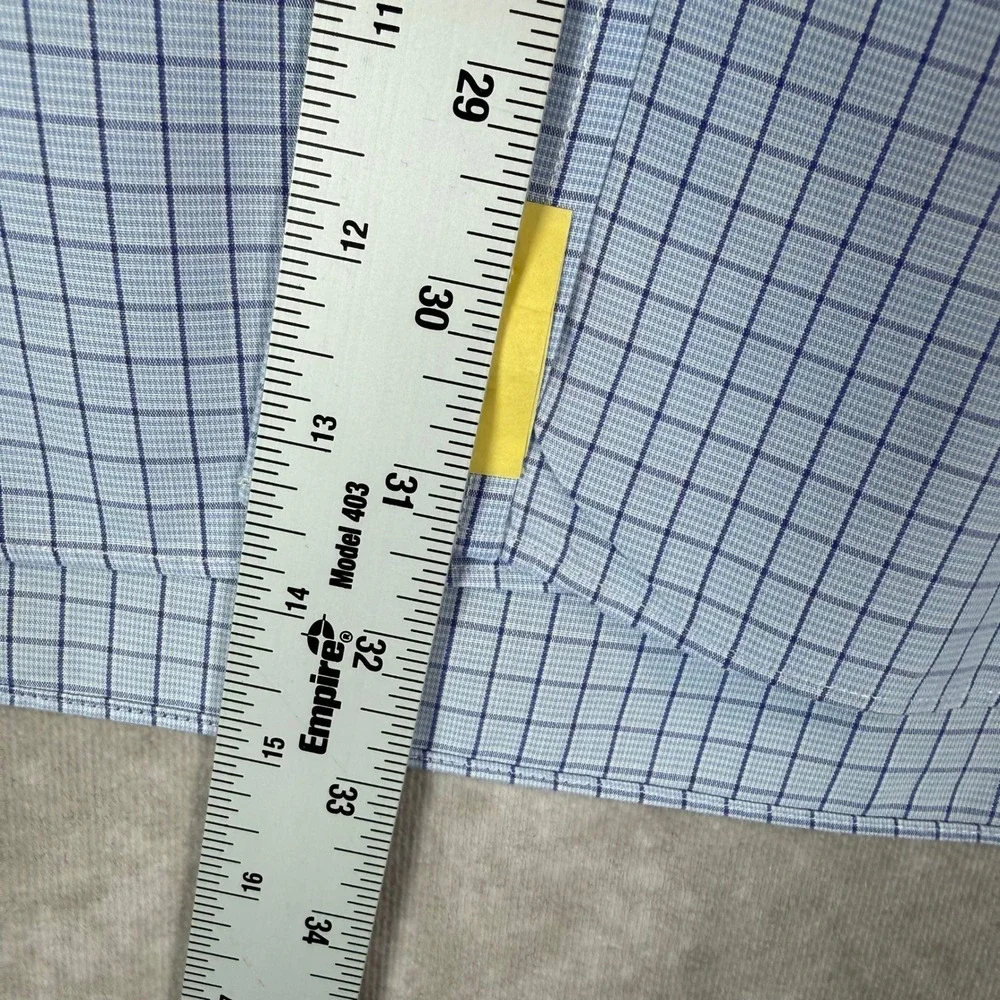 Paul Fredrick Button Down Shirt Mens 15.5 33 Blue Grid Check Long Sleeve Cotton